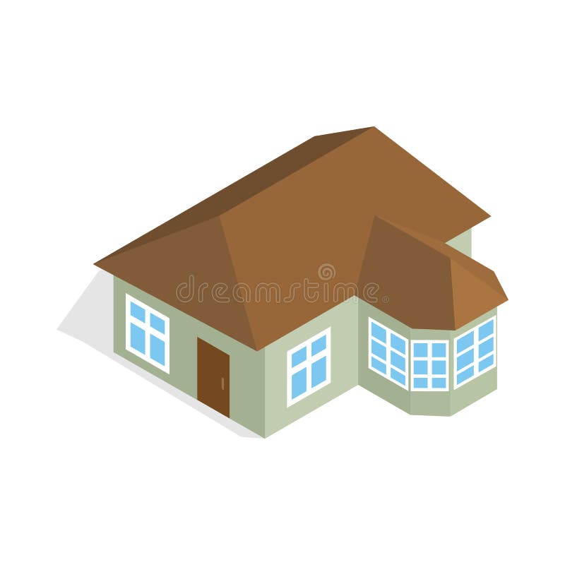 One storey house with veranda icon. In isometric 3d style isolated on white background. Construction symbol vector illustration