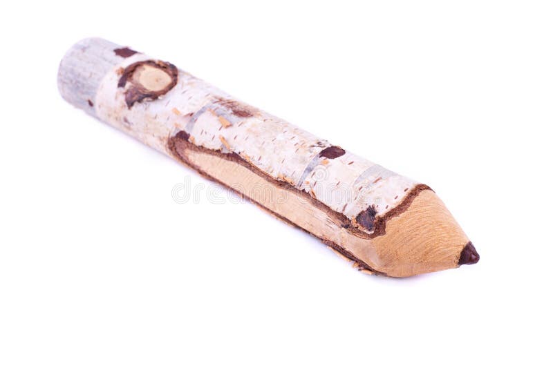 Pencil from branch of birch close-up stock photo