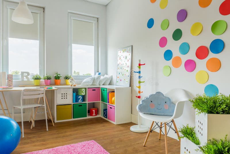 Playing room for child. Cozy colorful playing room for child royalty free stock photos