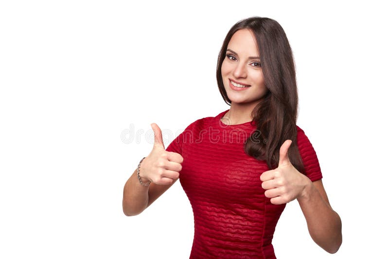 Pretty girl gives thumb up with two hands royalty free stock photography