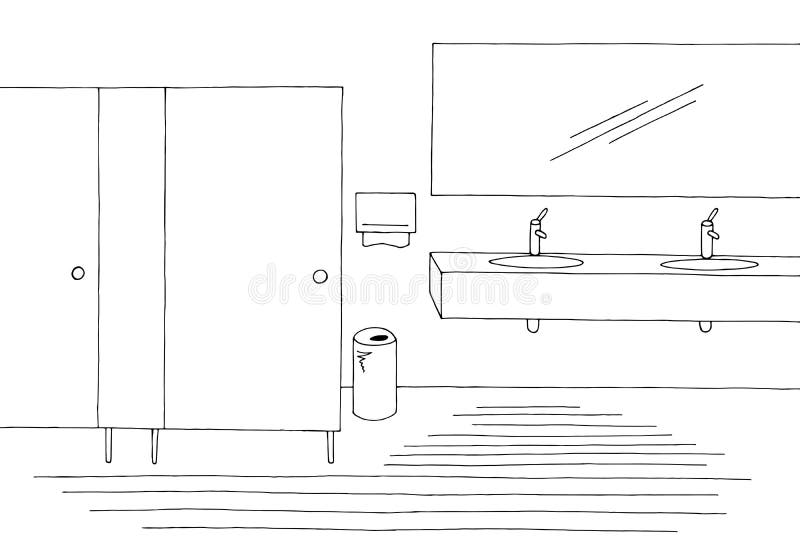 Public toilet graphic interior black white sketch illustration vector. Public toilet graphic interior black white sketch vector vector illustration