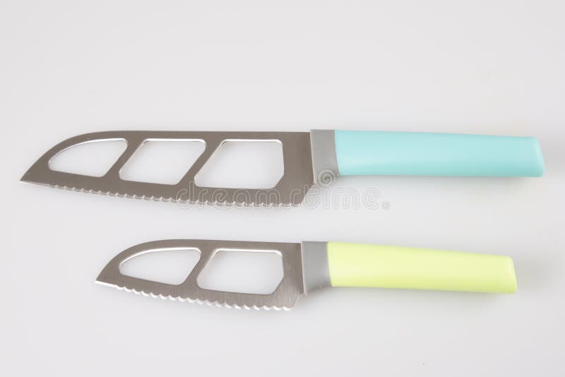 Real two kitchen knives of different colors shapes and sizes royalty free stock photos