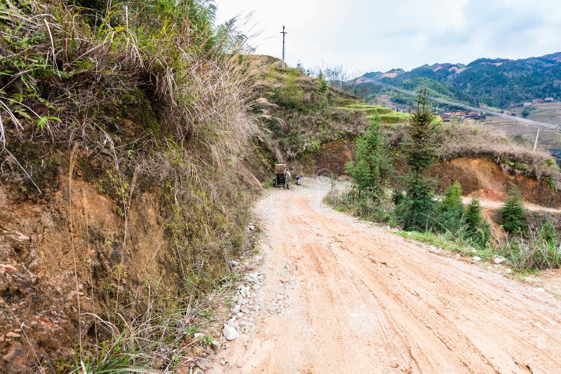 Road in Dazhai country to viewpoint. Travel to China - road in Dazhai country to viewpoint Seven Stars Chase The Moon in area Longsheng Rice Terraces (Longji royalty free stock images