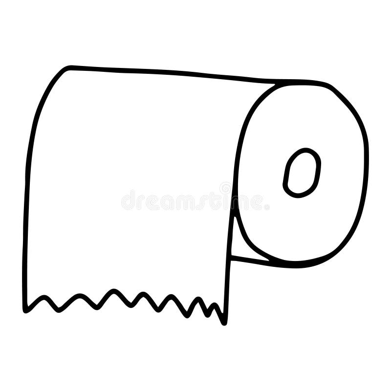 A roll of toilet paper drawn in the Doodle style.Outline drawing by hand.Black and white illustration.Hygiene products.Monochrome. Vector image vector illustration