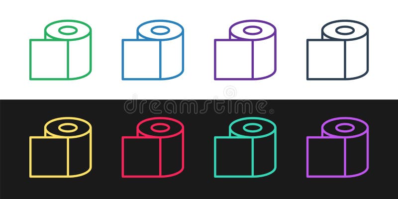 Set line Toilet paper roll icon isolated on black and white background. Vector Illustration.  stock illustration