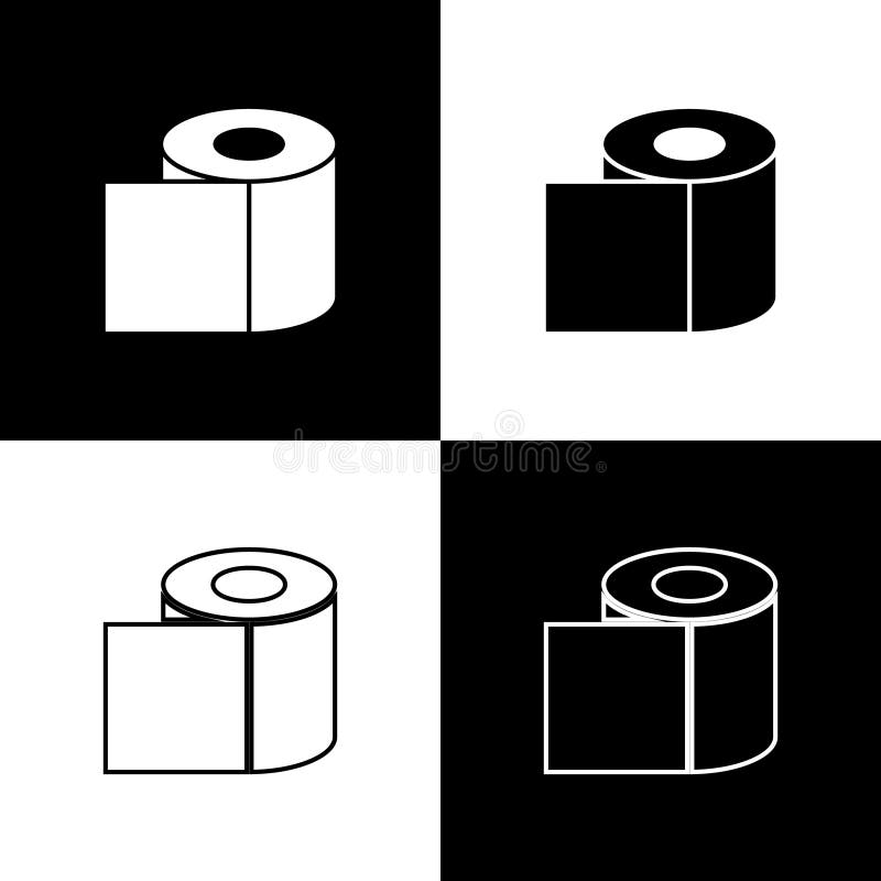 Set Toilet paper roll icon isolated on black and white background. Vector Illustration.  vector illustration