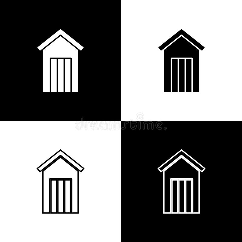 Set Wooden outdoor toilet icon isolated on black and white background. Vector.  royalty free illustration
