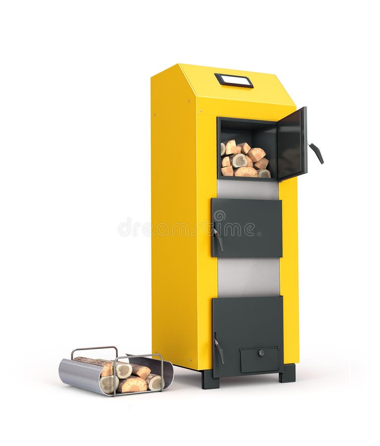 Solid fuel boiler and firewood on Metal Stand royalty free stock photos