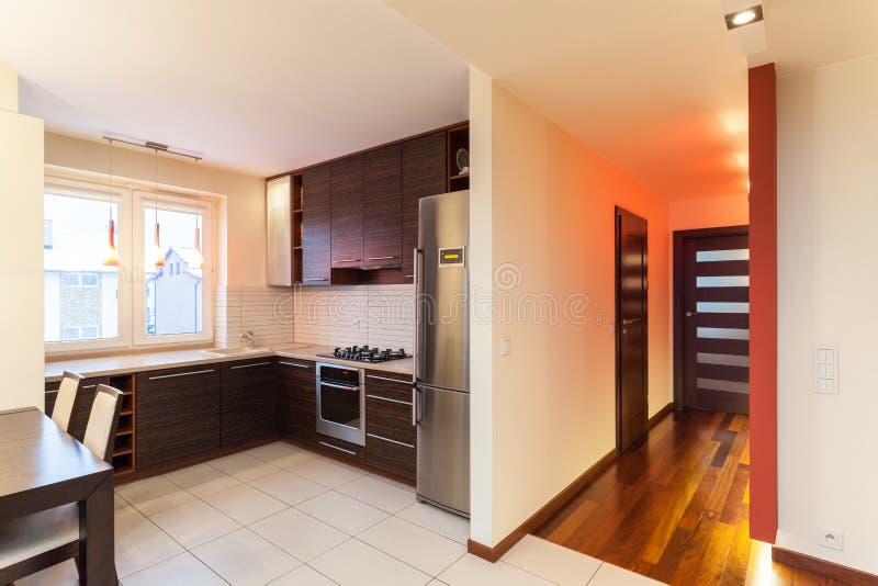 Spacious apartment - kitchen interior royalty free stock photography