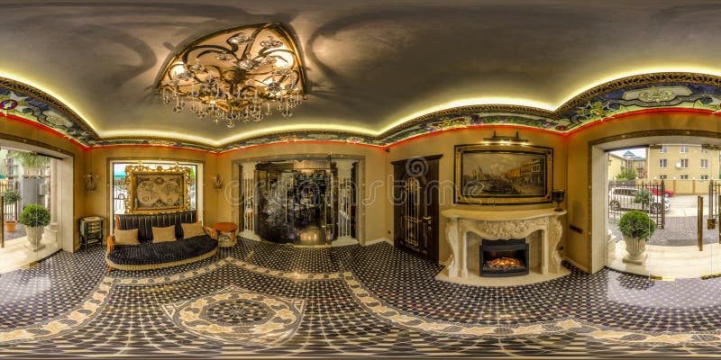 Spherical panorama of hotel room. Spherical panorama of an inexpensive hotel room stock image