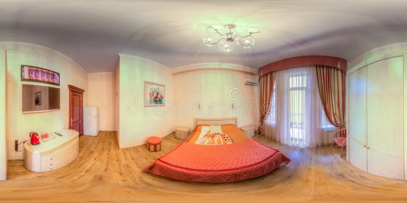 Spherical panorama of hotel room. Spherical panorama of an inexpensive hotel room royalty free stock image