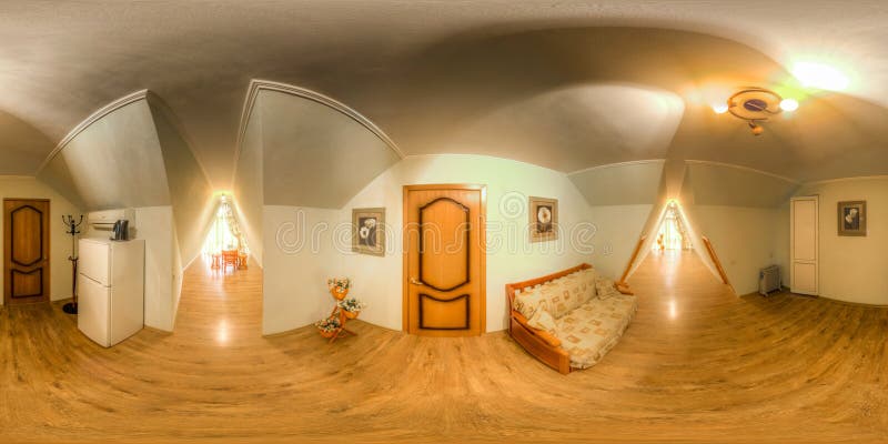 Spherical panorama of hotel room. Spherical panorama of an inexpensive hotel room royalty free stock images