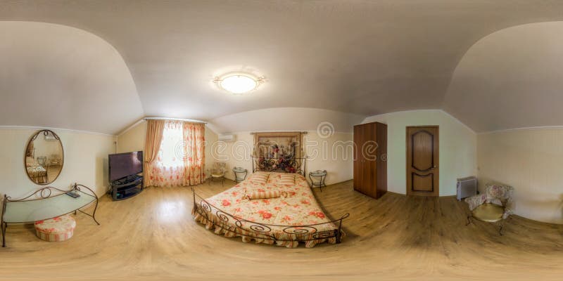 Spherical panorama of hotel room. Spherical panorama of an inexpensive hotel room stock images