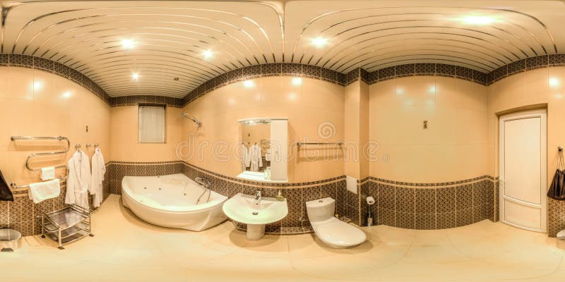 Spherical panorama of hotel room. Spherical panorama of an inexpensive hotel room stock photo