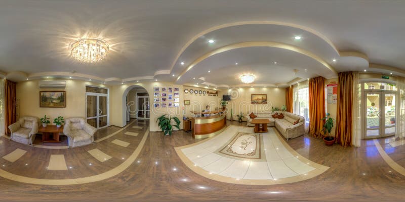 Spherical panorama of hotel room. Spherical panorama of an inexpensive hotel room royalty free stock images