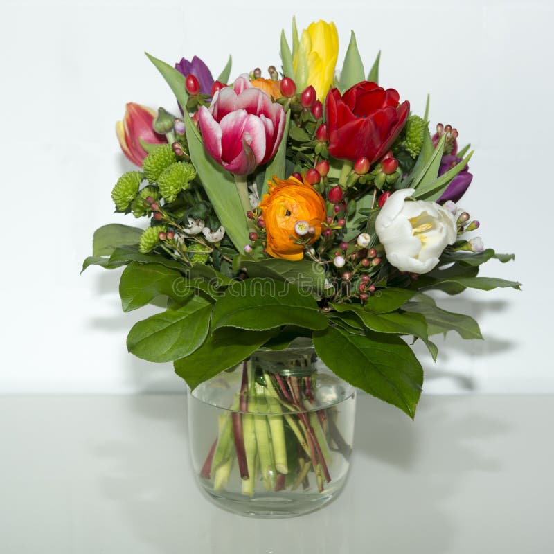 Spring flowers in vase. Blooming spring flowers in Vase stock photography