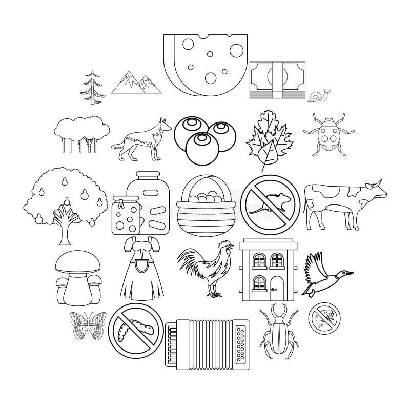 Summer cottage icons set, outline style royalty free illustration