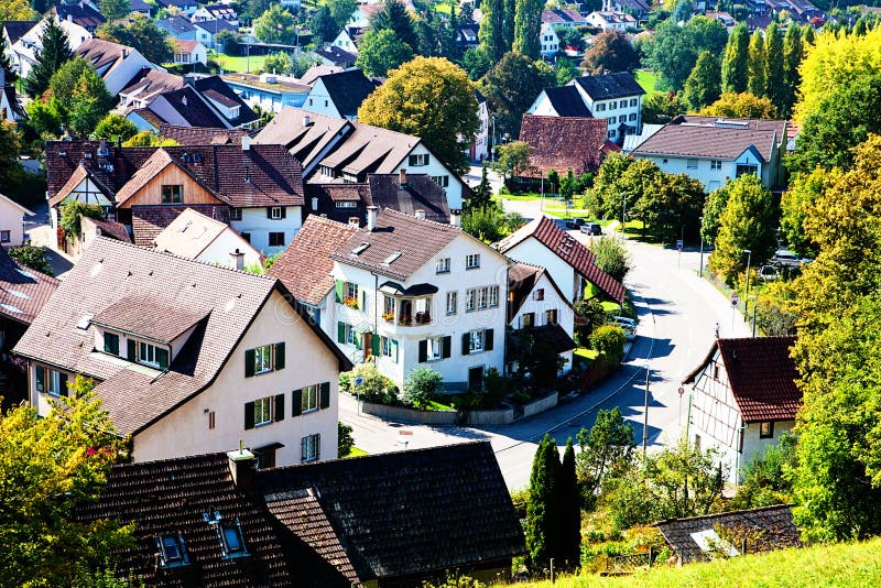 Swiss houses in a Basel-Country. View of typical swiss houses in a countryside of Switzerland royalty free stock photos