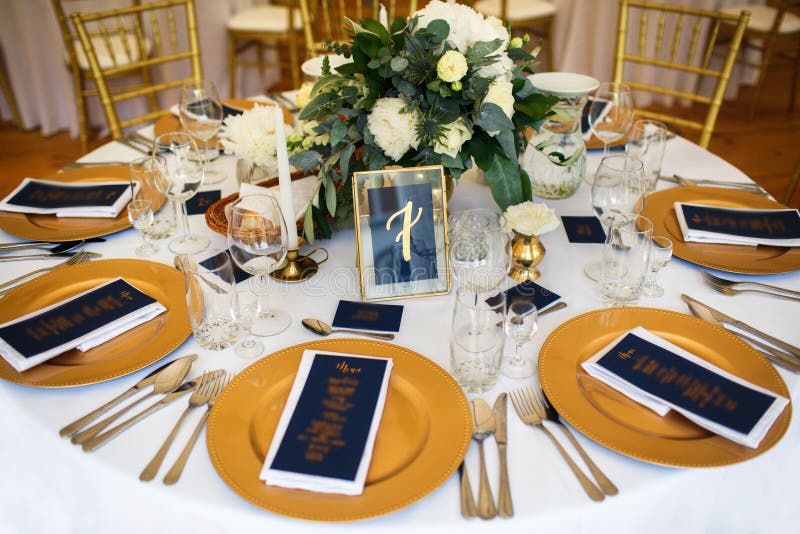 Table set for wedding or another catered event dinner royalty free stock photography