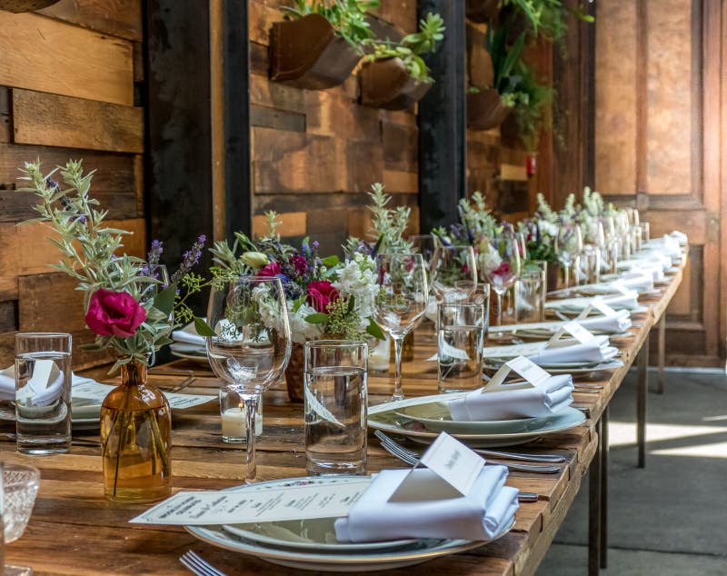 Table setting with wood table. stock photo