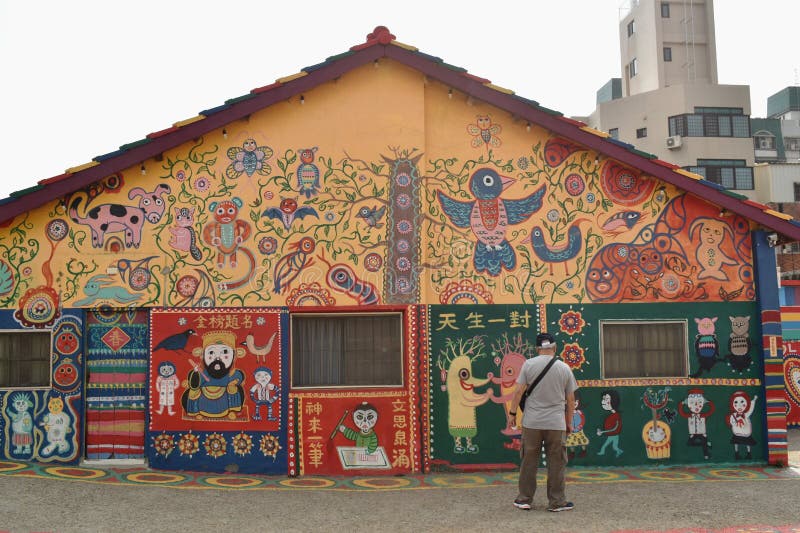 Caihongjuan or rainbow village old house of Taiwanese veteran renovation by painting and revive t stock photos