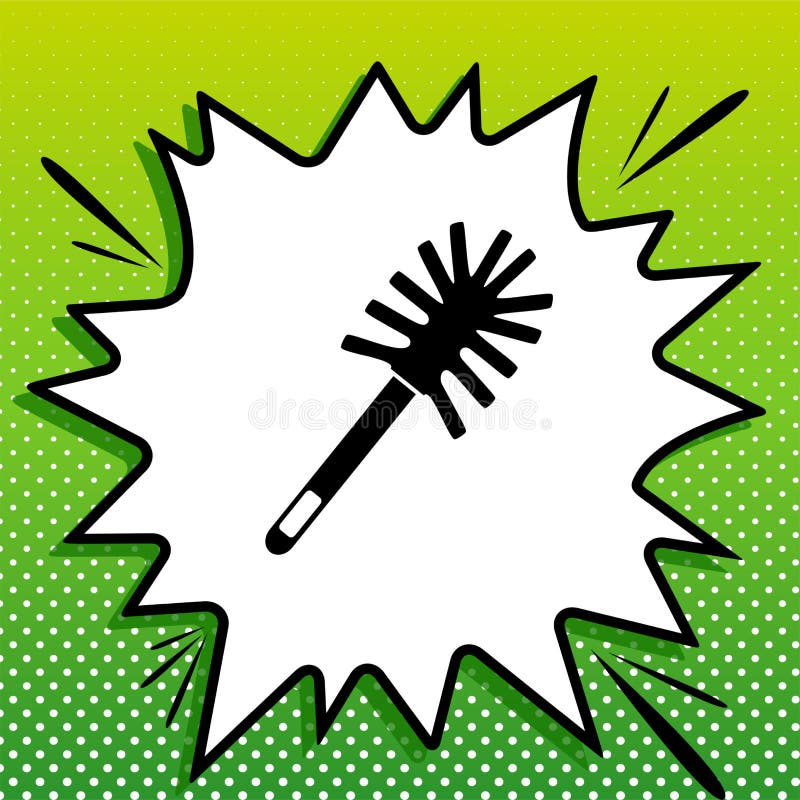 Toilet brush doodle. Black Icon on white popart Splash at green background with white spots. Illustration. Toilet brush doodle. Black Icon on white popart Splash vector illustration