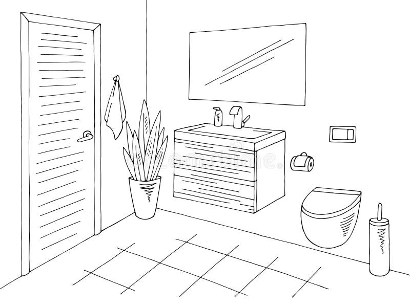 Toilet interior graphic home black white sketch illustration vector. Toilet interior graphic home black white sketch vector vector illustration