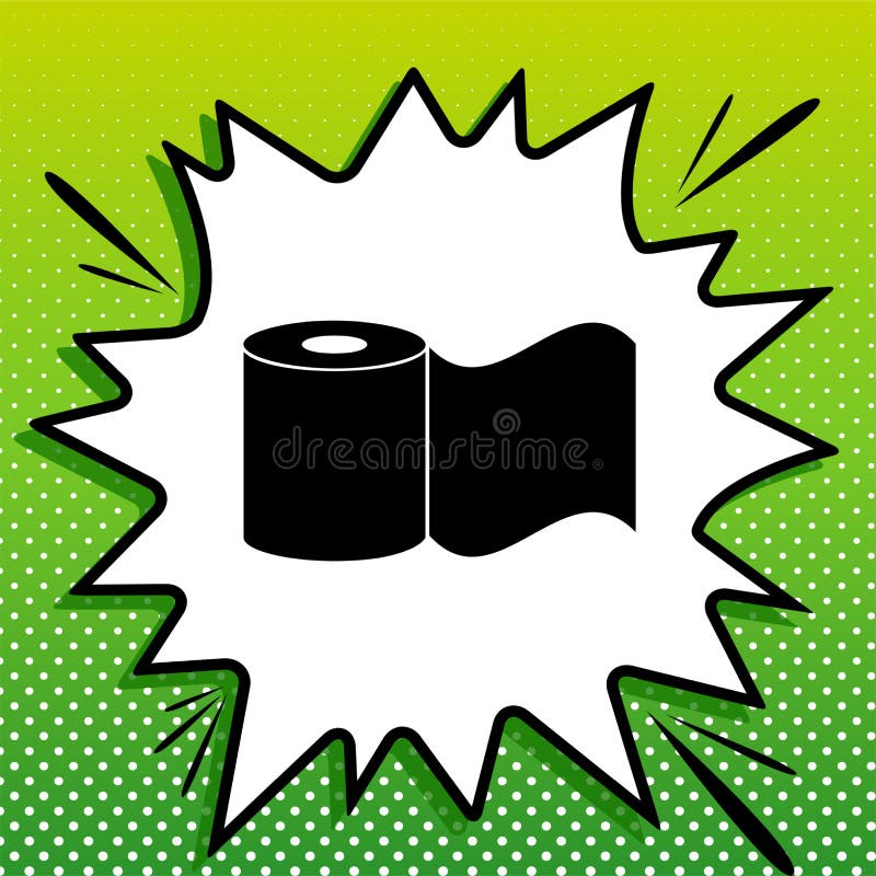 Toilet Paper sign. Black Icon on white popart Splash at green background with white spots. Illustration. Toilet Paper sign. Black Icon on white popart Splash at stock illustration