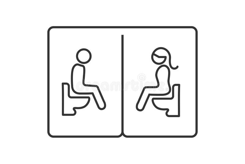Toilet sign design. Black outline of man and woman sitting with water closet symbol isolated on white background, vector. Illustration vector illustration