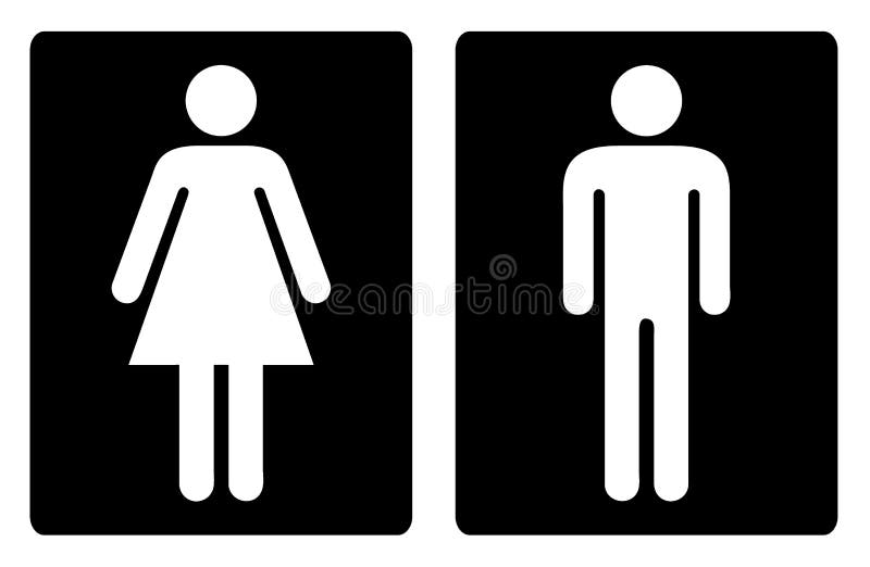 Toilet symbols simple. Simple unisex toilet door symbols or signs in black and white vector illustration