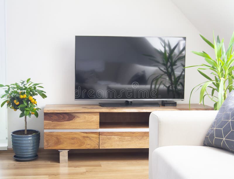 TV cabinet in living room interior royalty free stock image