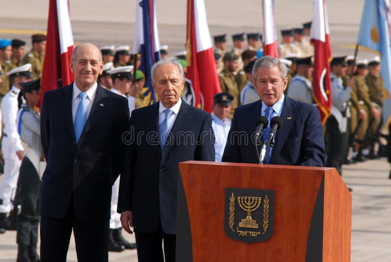 U.S. President George W. Bush visit to Israel. TEL AVIV - JAN 09:U.S. President George W. Bush giving a speech during the welcoming ceremony in Israel on Jan 9 royalty free stock photography