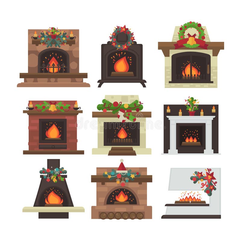 Vector fireplace. Merry Christmas and harry New Year holiday decoration stock illustration