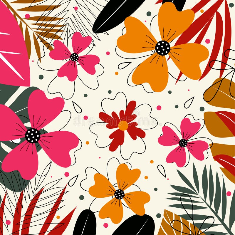 Pink and orange flowers on a light background. Abstraction, vector design. vector illustration