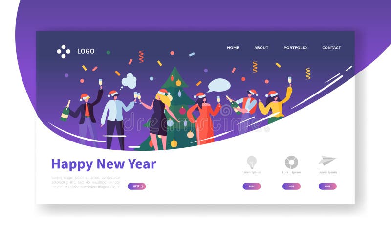 Winter Holidays Landing Page Template. Merry Christmas and Happy New Year Website Layout with Flat People Characters vector illustration