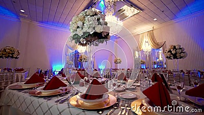 Beautifully organized event,wedding, table setting in red colors stock video