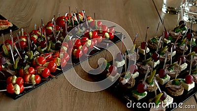 Delicious appetizer at served table in restaurant. stock video footage