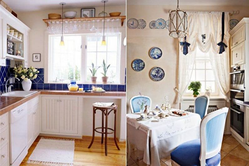 Дизайн кухни в синих цветах - Отделка стен
