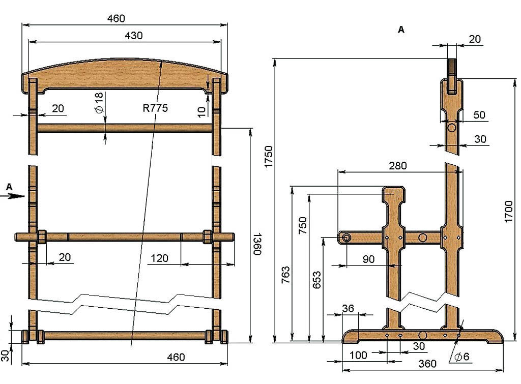 Чертежи деревянной напольной вешалки