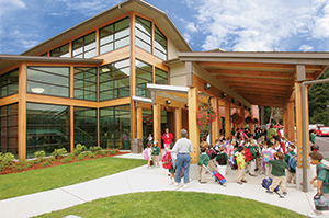 Glulam used at Milgard Lower School at Charles Wright Academy