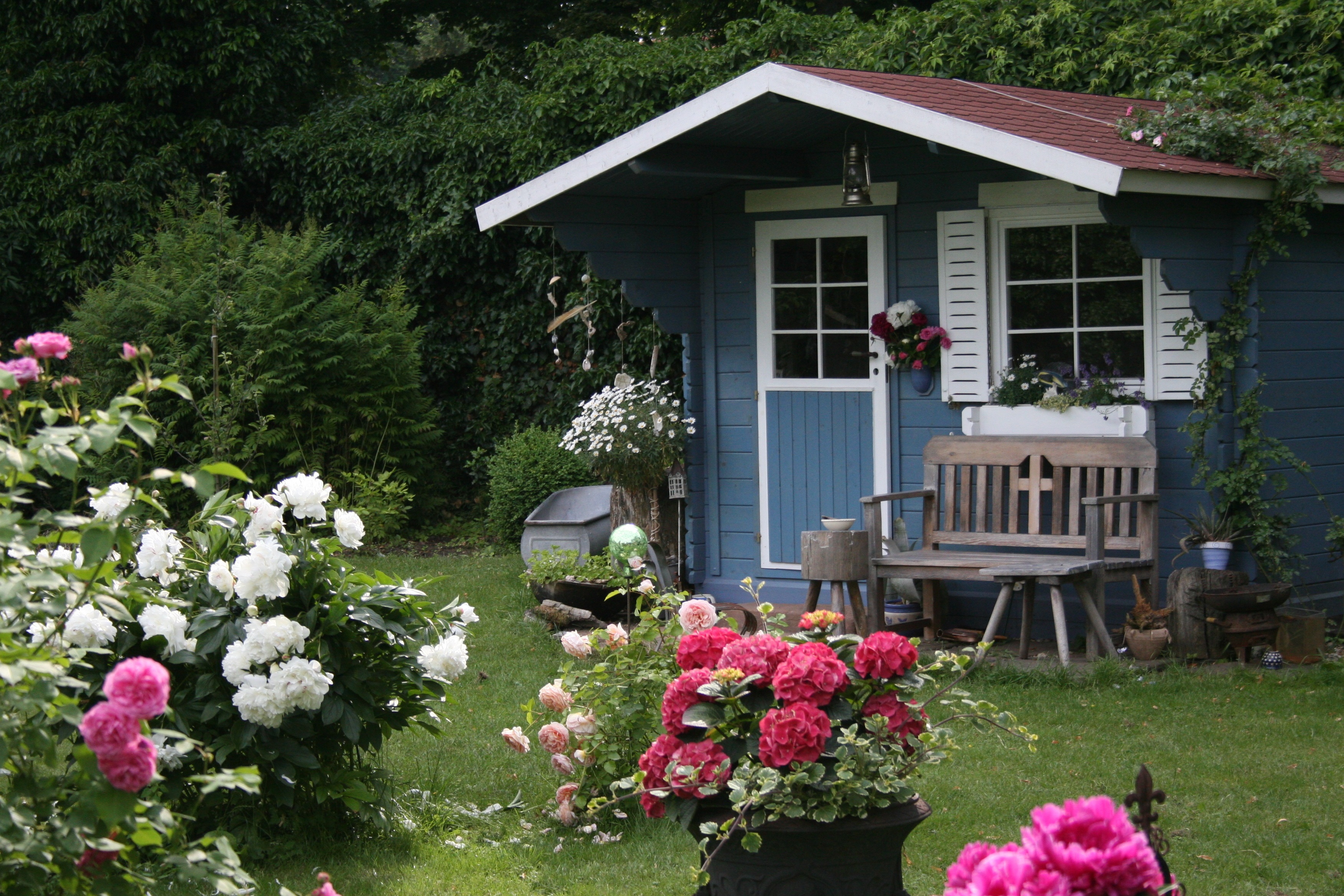 Уютный сад с маленьким домиком