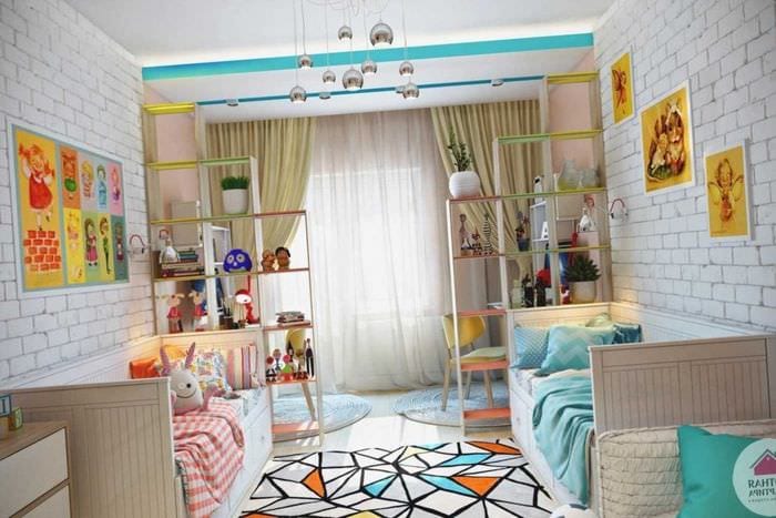 пример красивого интерьера детской комнаты для двоих девочек