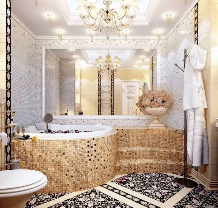 Мозаичная отделка интерьера ванной комнаты