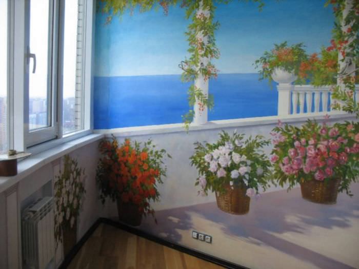 Украшение стен балкона художественной росписью