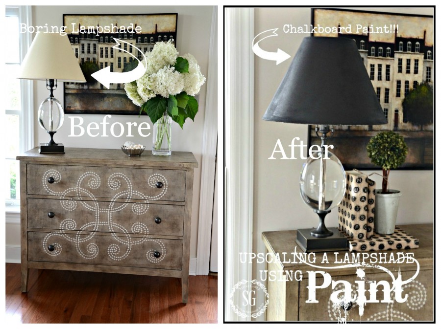 5 INEXPENSIVE WAYS TO REFRESH YOUR LIVING ROOM- Paint a lampshade-stonegableblog.com